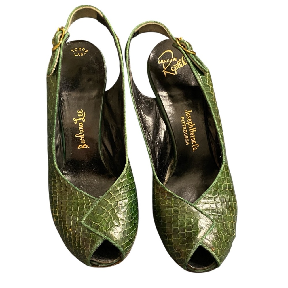 Vintage Barbara Lee’s Green Snakeskin Slingback Heels